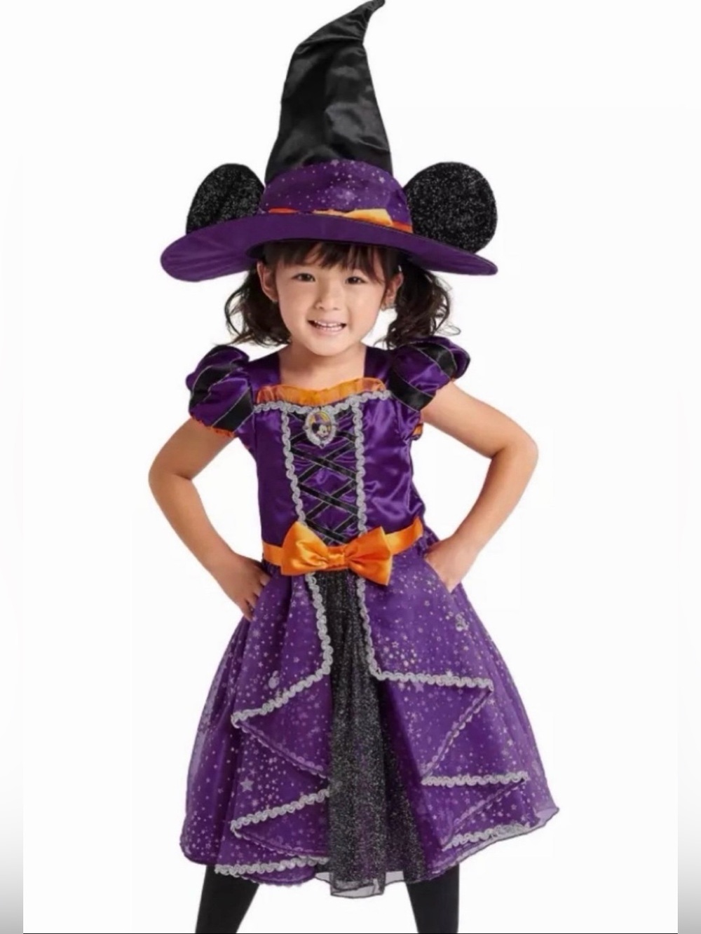 Disney Minnie Mouse Witch Halloween Costume Dress & Hat 2 pc Set Girls size 4